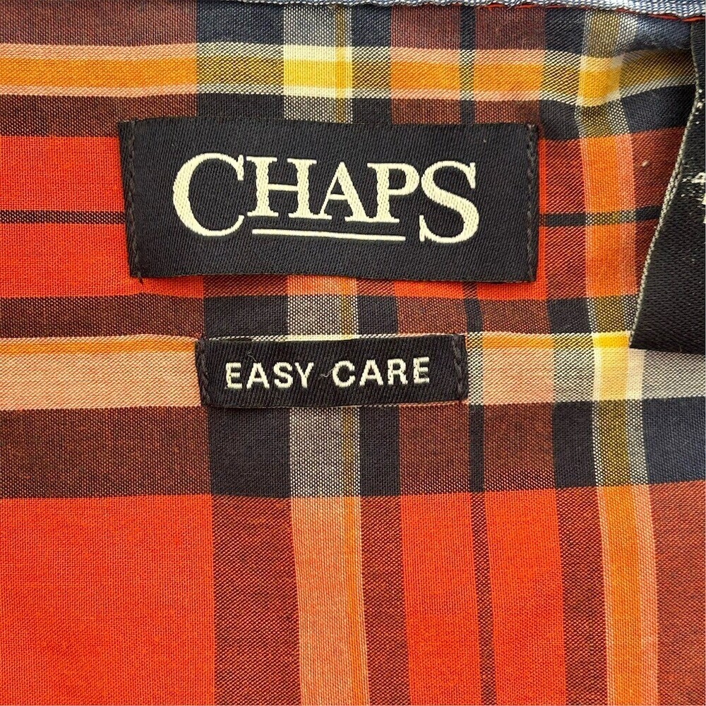 Chaps Easy Care Shirt Mens 2XL Red Orange Navy Plaid Button-Down LS - Picture 4 of 11